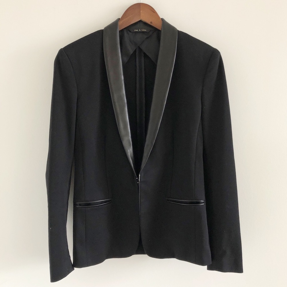 Rag & Bone Black Blazer Leather Shawl Collar 4